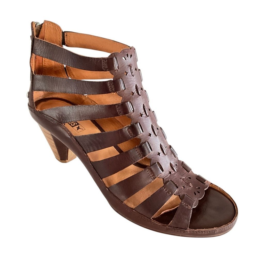 Pikolinos Java Leather Caged Heel Open-toe Sandals Brown 41